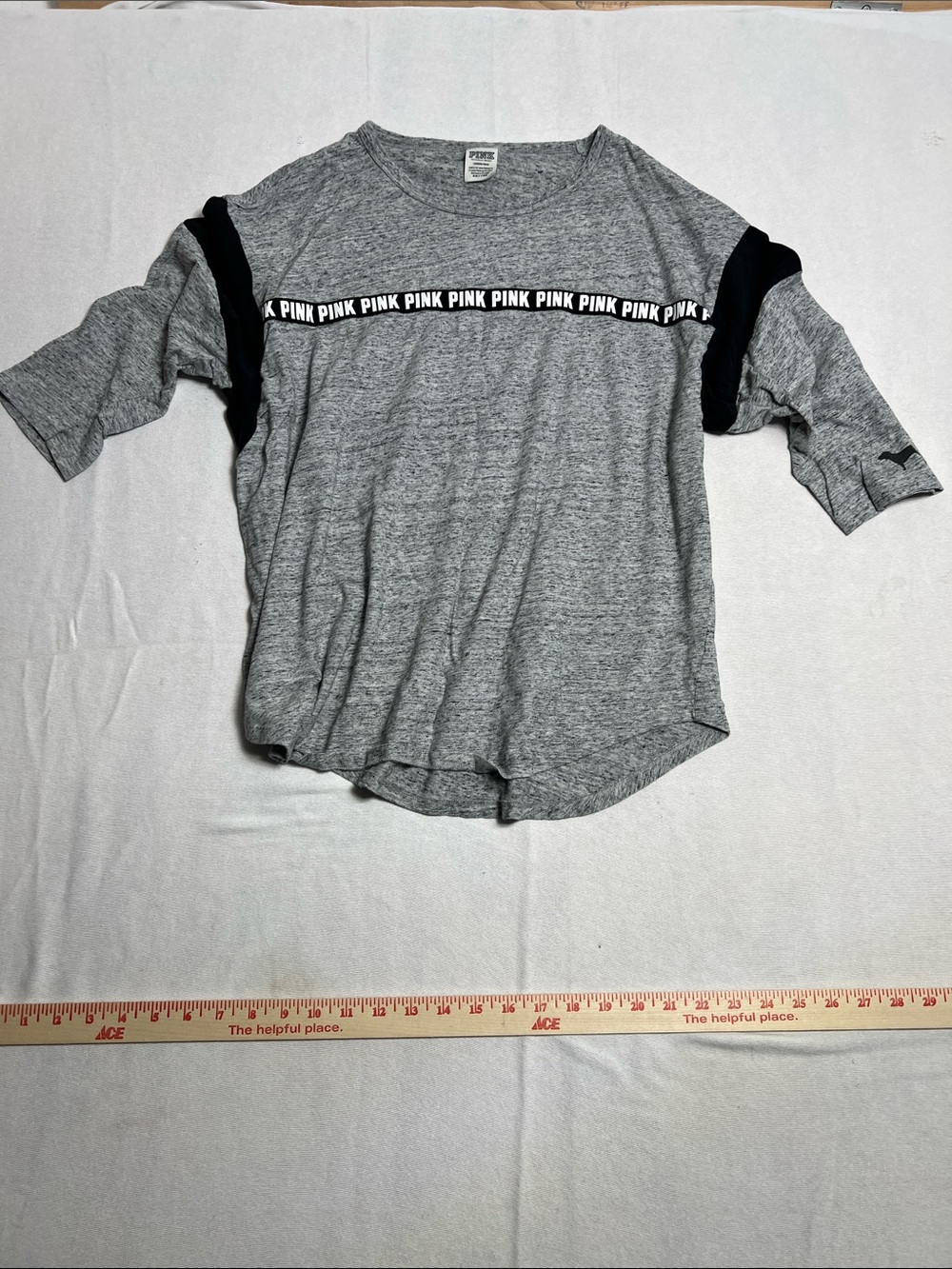 PINK Victoria's Secret Light Heather Gray Pullover with Black Logo